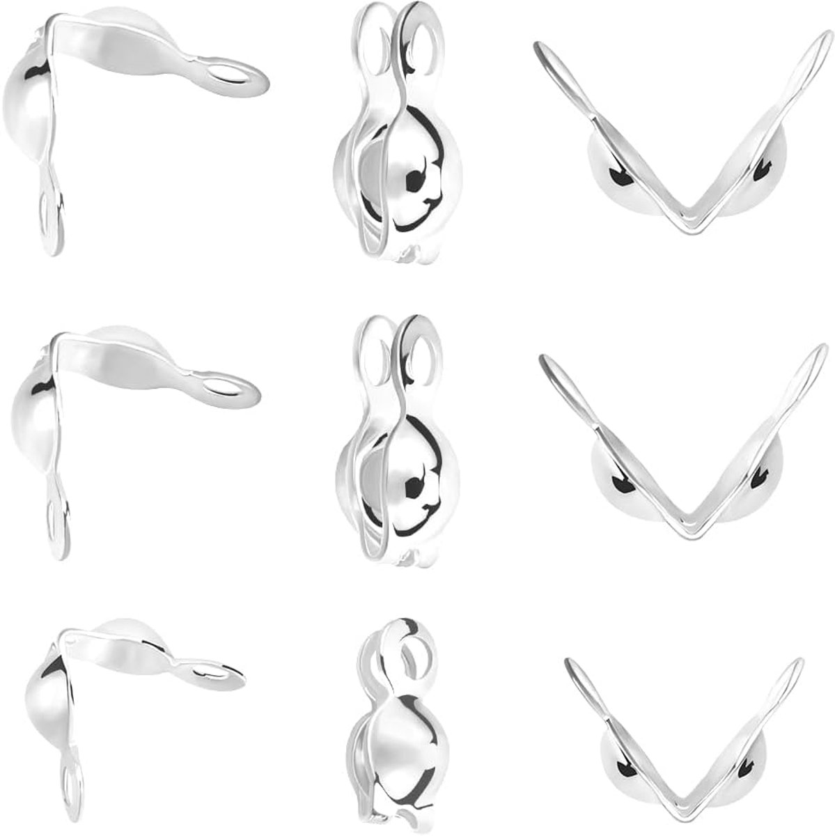 1 doos 300 stuks metalen open kraal tips bulk 925 sterling verzilverd messing knoop covers veilige clamshell vouw over endcaps krimp kralen voor sieraden maken armband ketting doe-het-zelf