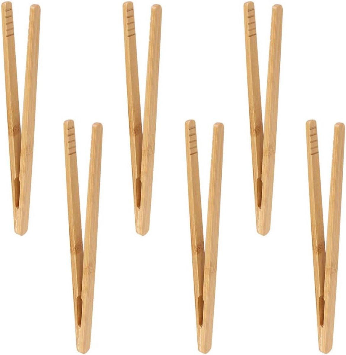 grilltangen, 6 stuks bamboe toasttangen, 17,8 cm houten grilltang, kleine buffettang voor barbecue, keukentang voor kaas, spek, muffins, fruit