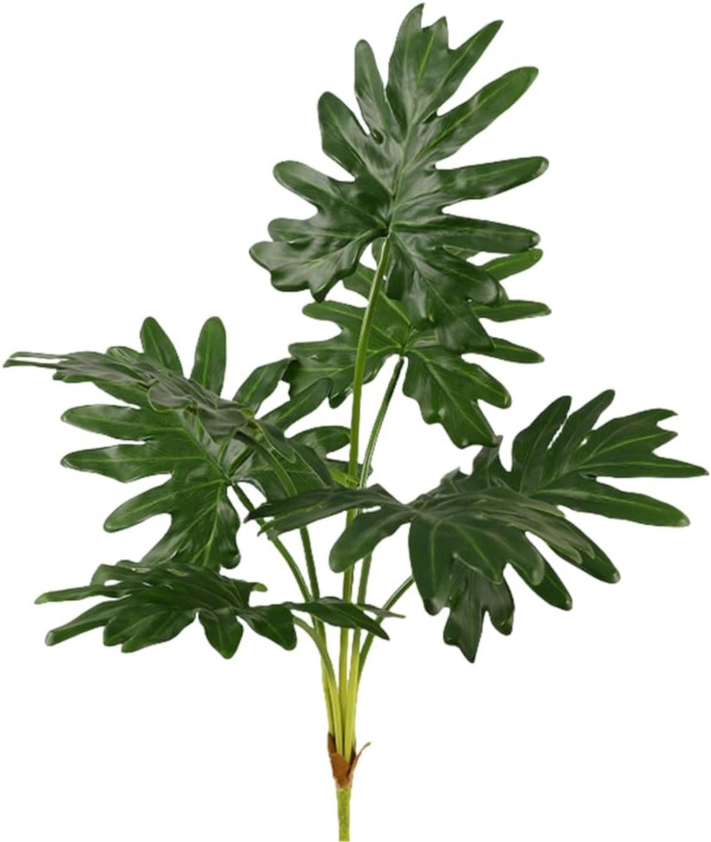 27 inch kunstmatige levensechte Philodendron faux handgeschilderde plantenbladeren met 7 stammen, groene bladeren nep-tropische planten, grote palmboom voor keukenfeest, bloemstuk voor binnen