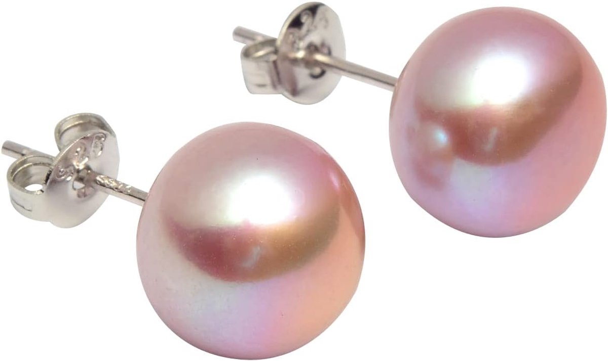 TOMATO 8mm zoetwaterparel oorbellen Echte parelknop 6mm paars