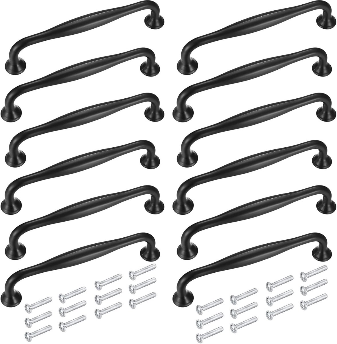 12 stuks 128 mm keukengrepen, zwarte meubelgrepen, kastgrepen en knoppen, handgrepen van aluminiumlegering met schroeven, handgrepen voor keukenkasten