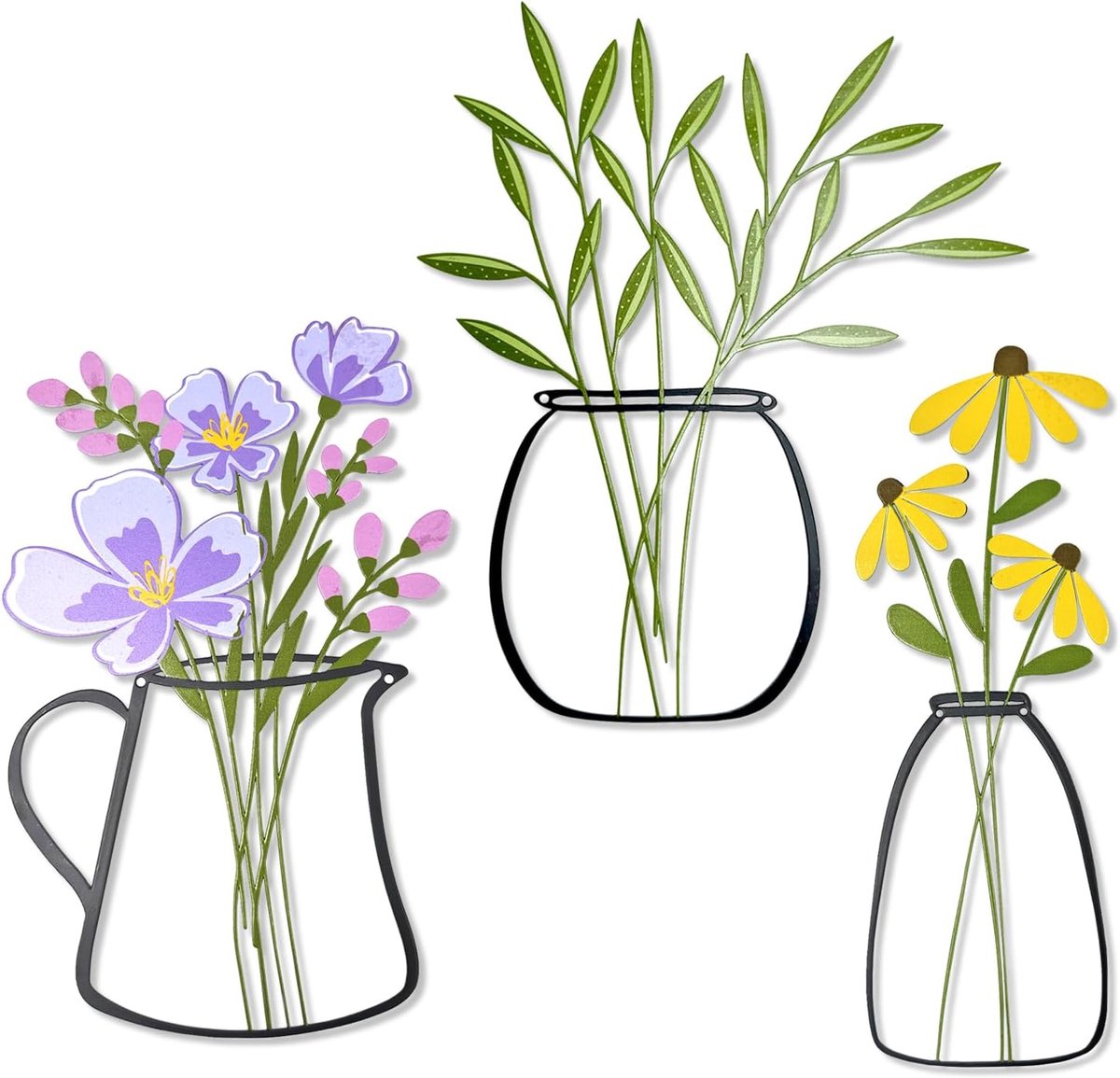 3 stuks metalen bloem muurdecoratie, metalen bloemen muur kunst decor - Rustieke boerderij decoraties voor woonkamer badkamer slaapkamer eetkamer - Housewarming Gifts