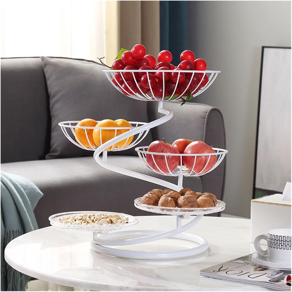 Fruitschaal Meerlaagse metalen fruitschaal, fruitmandstandaard, moderne for thuiskeuken middelpunt, decoratieve fruitmandhouder op aanrecht(Wit)