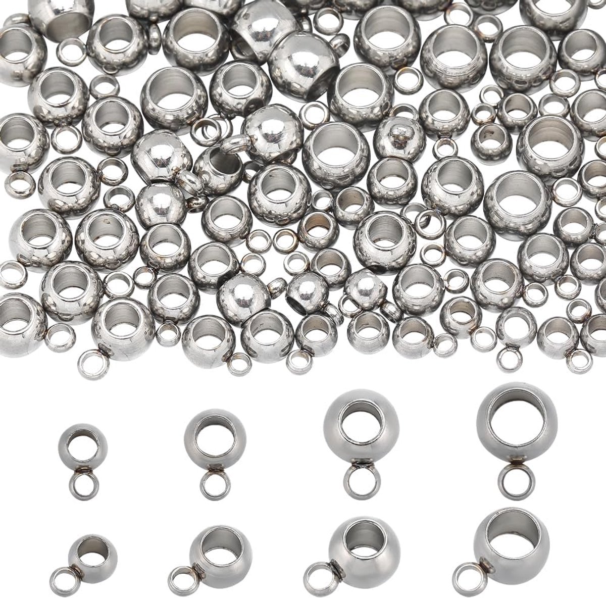 Kralen bulk roestvrij staal borgtocht kralen kolom buis bails hanger links connector charme zilver Europese afstandhouders kralen voor sieraden maken armbanden