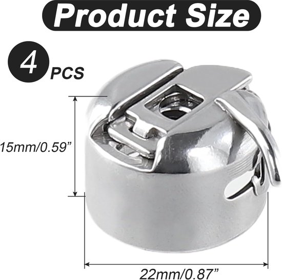 4 stuks roestvrijstalen spoelkasten voor naaimachines, compatibel met frontlaadklasse 15-machines, praktisch accessoire voor couturiers en hobbyisten, 22 mm — afbeelding 5