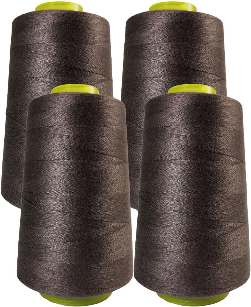 4 Naaigarenspoelen (4500 meter/rol), Polyestergaren met hoge weerstand, Draadspoelen voor naaiwerk, (5000Y 4 rollen bruin 303)
