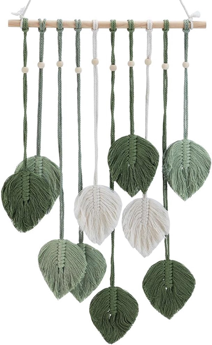 Groene DIY Macramé Kit voor Volwassenen Grote Boheemse Stijl Katoen Tapestry Veer Muur Opknoping voor Woonkamer Slaapkamer Kerst Kantoor Home Decor