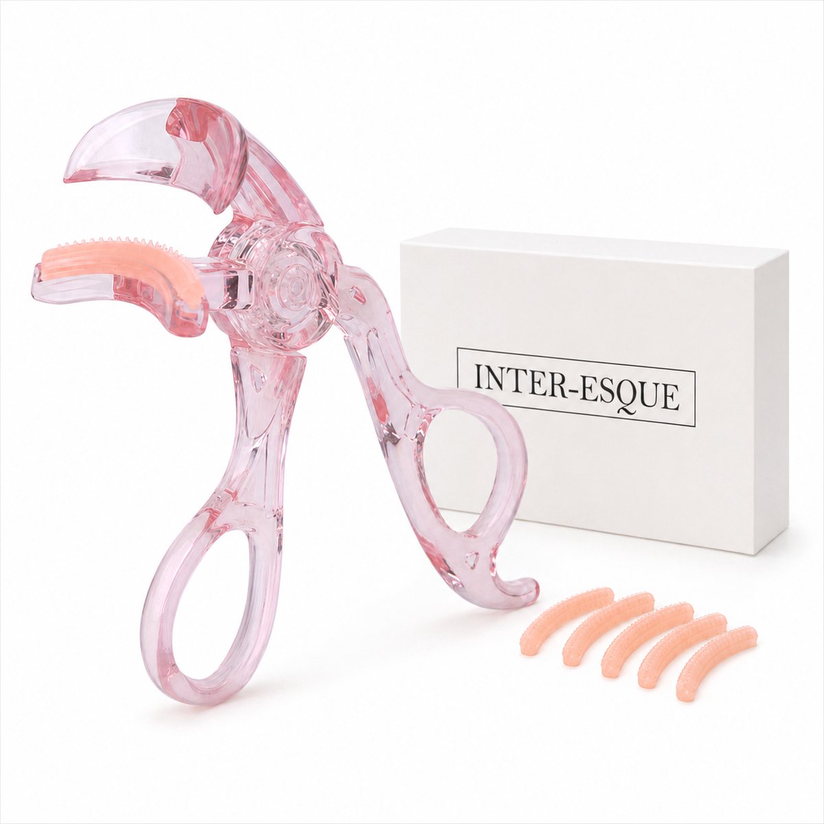 INTER-ESQUE Wimperkruller met Kam – Inclusief 5 Extra Siliconen Pads – Eyelash Curler – Roze