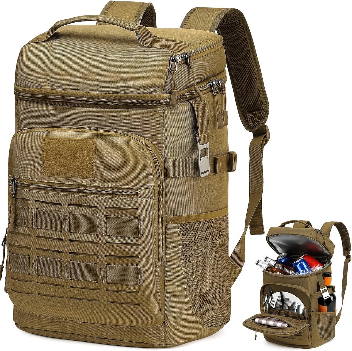 SnelShoppen - Koeltas Picknickrugzak Bruin - Isothermisch, Ruimte voor 20 L, Ideaal voor Camping, Feest, Tuin, Familie-uitjes
