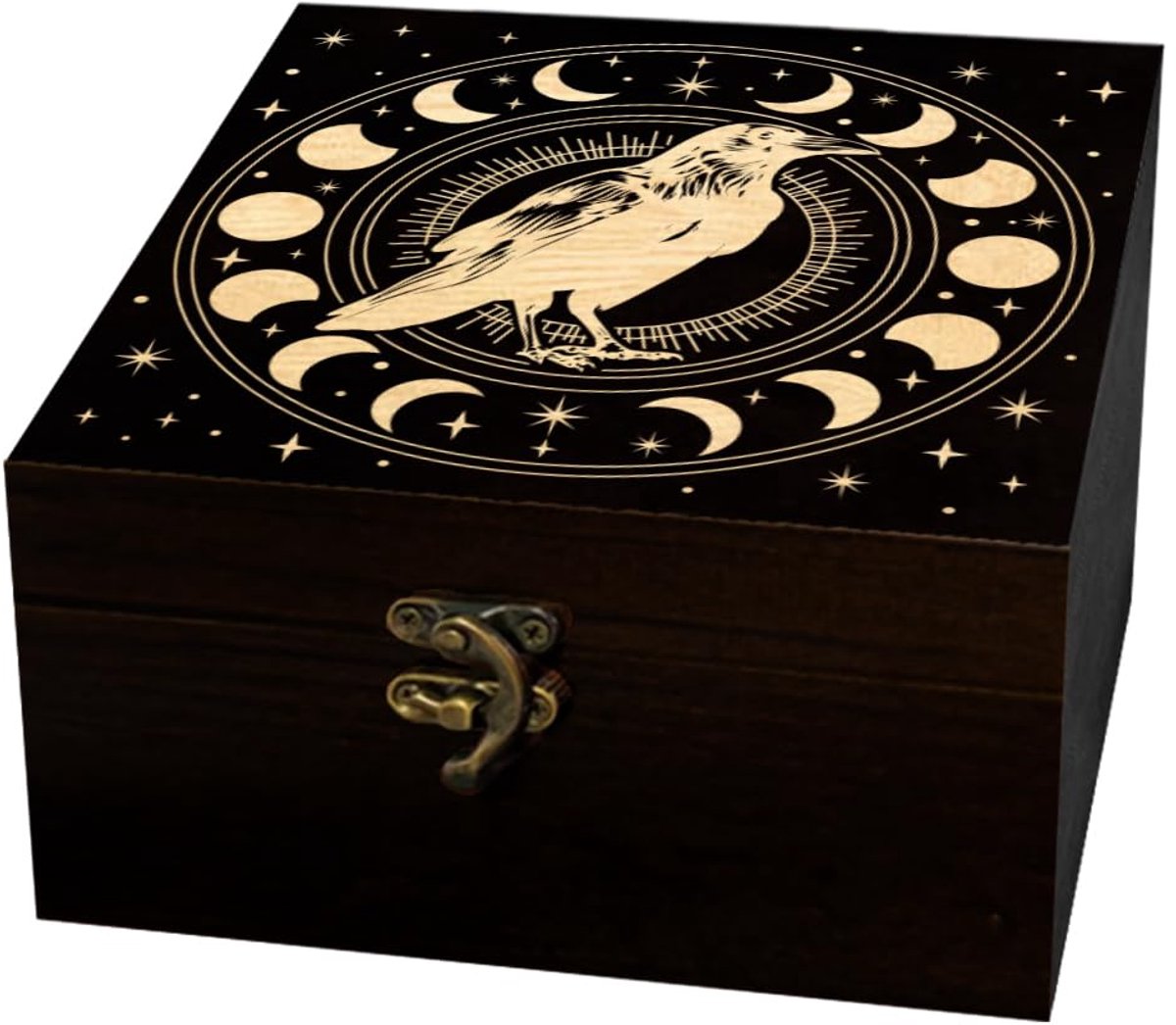 arricraft 1 stuks souvenirbox van hout, decoratieve opbergdoos met gothic donker ravenpatroon, sieradenorganizer, gegraveerde houten herinneringsdoos met deksel voor het bewaren van herinneringen