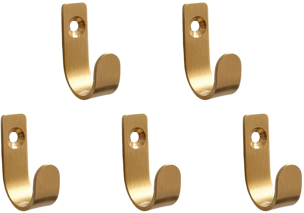 5 stuks gouden haken, 40 x 25 x 12 mm, om te schroeven, gouden wandhaken van messing, garderobehaken, haken voor sleutelplank, kledinghaken, ideaal voor gangen, garderobes, slaapkamer, keuken
