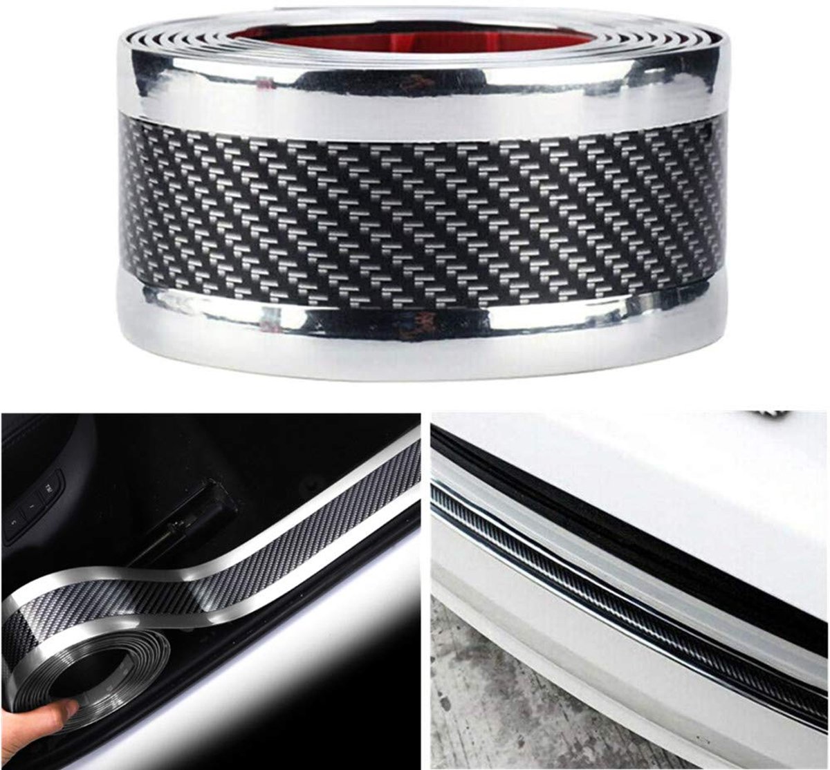 Universele koolstofvezel auto dorpellijsten beschermer zelfklevende flexibele auto sticker beschermer voor auto SUV Truck deur instapbewakers (Zilver, 5 * 250cm / 2 * 98.4 inch (W*L))