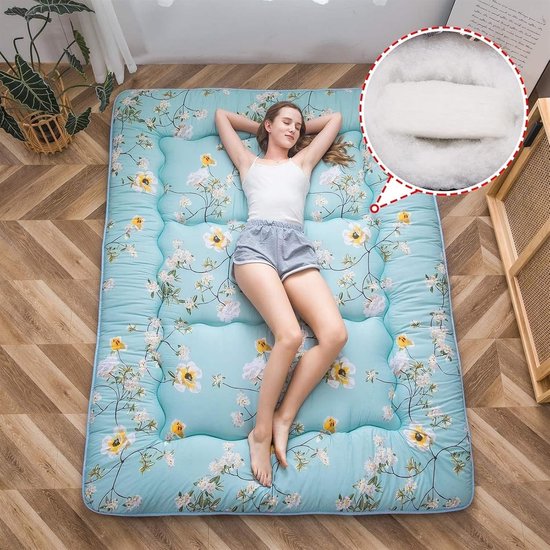 Japanse Futon Matras - Vloermatras Opvouwbaar - Comfortabel Slapen - Gelijkmatige Vulling - 100x200cm - Bloemenprint — afbeelding 4