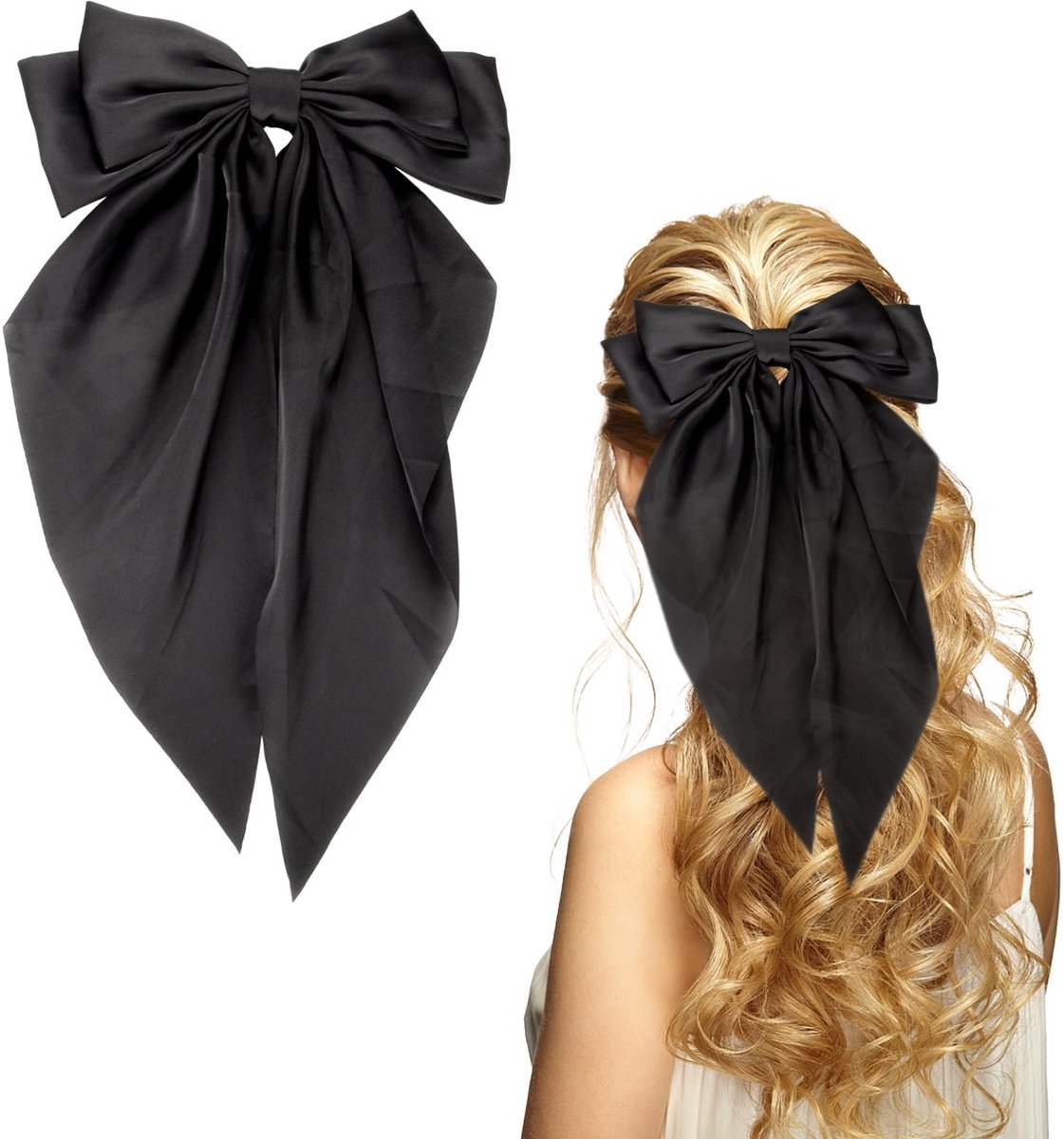 Haarstrikken, satijnen haarstrikken voor vrouwen, schattige haaraccessoires voor vrouwen, verjaardagscadeaus, grote haarstrikken voor vrouwen, haarbanden (zwart)