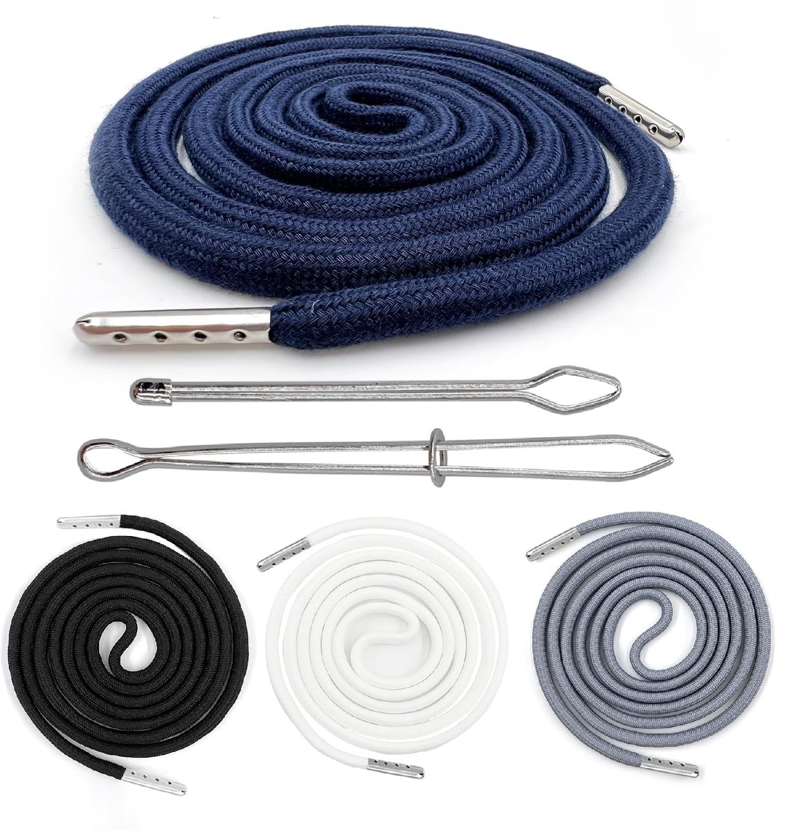 Reservekoord met metalen eindstuk, 4 stuks koorden voor joggingbroek en hoodie, 130 cm, robuust koord met clip en aantrekgereedschap, voor sport en dagelijks gebruik