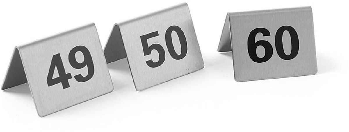 Tafelstandaard nummers, nummers 49-60, 50x35x(H)40mm, roestvast staal