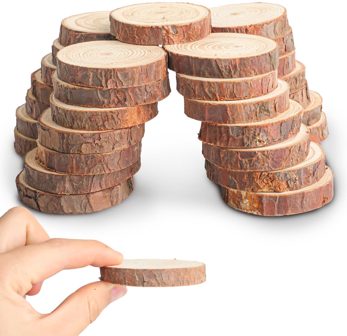 30 Stuks Natuurlijke Hout Plakjes, 5-6 cm Diameter Onafgewerkte Ronde Hout Plakjes Kit, Log Houten Cirkels Zonder Gat, Perfect voor Artistieke Creaties en Kerst Hout Ornamenten voor Ambachten