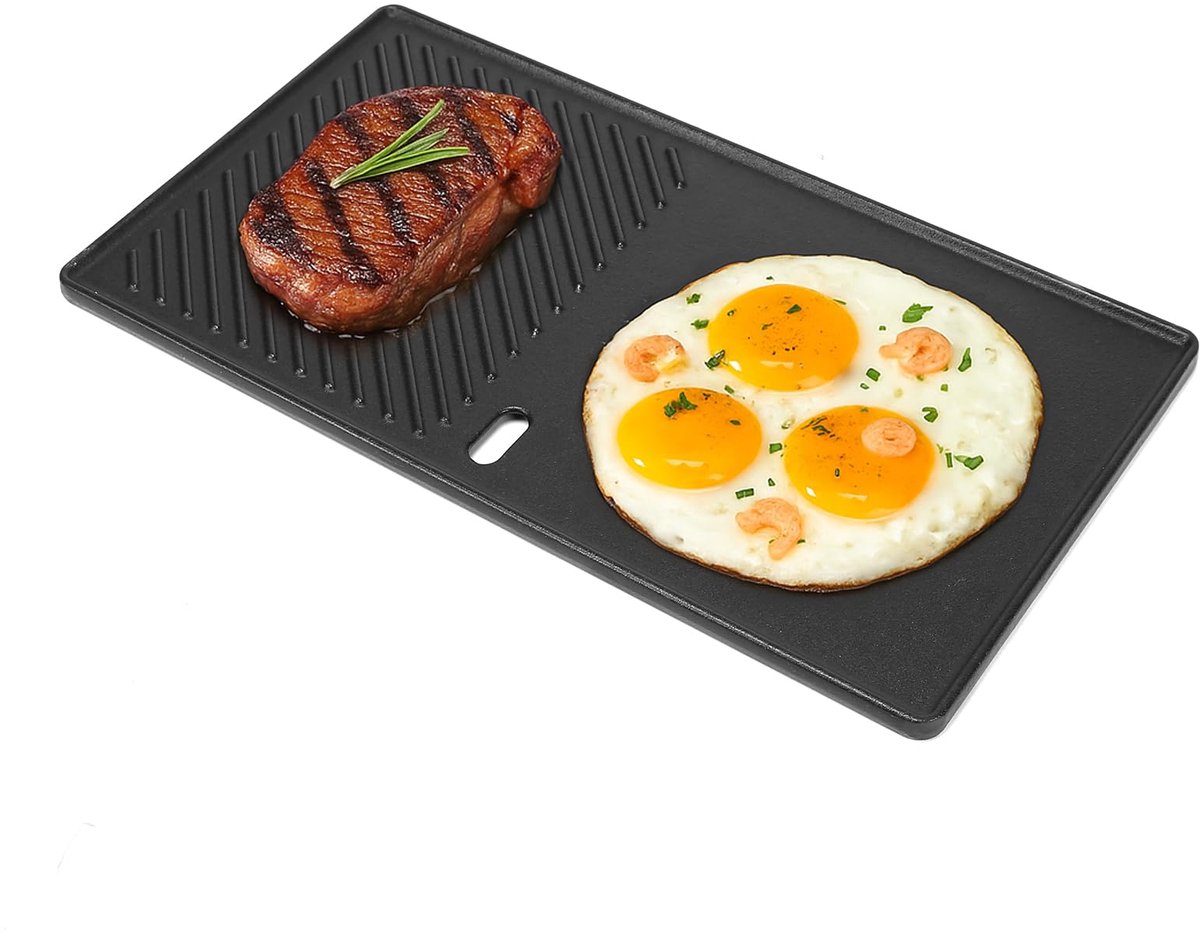 13191 Grillplaat 43,5 cm x 23,5 cm, 1 verpakking voor 2 Landmann EMAILLEE Triton-branders, gietijzeren kookplaat voor gasgrill, 2 toepassingen