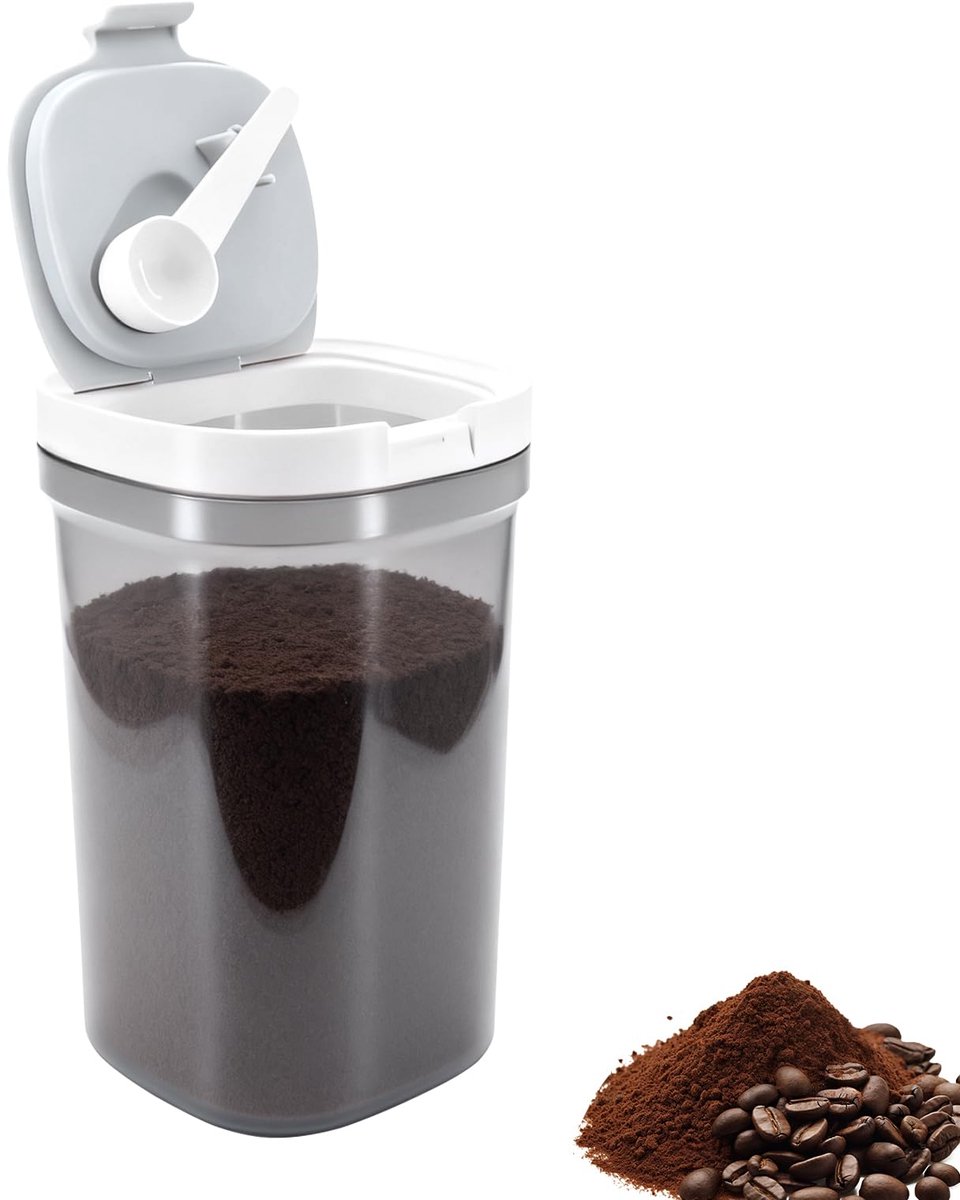 Koffieopslagcontainer met magnetische schep, voedselopslagcontainer voor keukenorganisatie, koffiebonen opbergbus (1,8 liter)