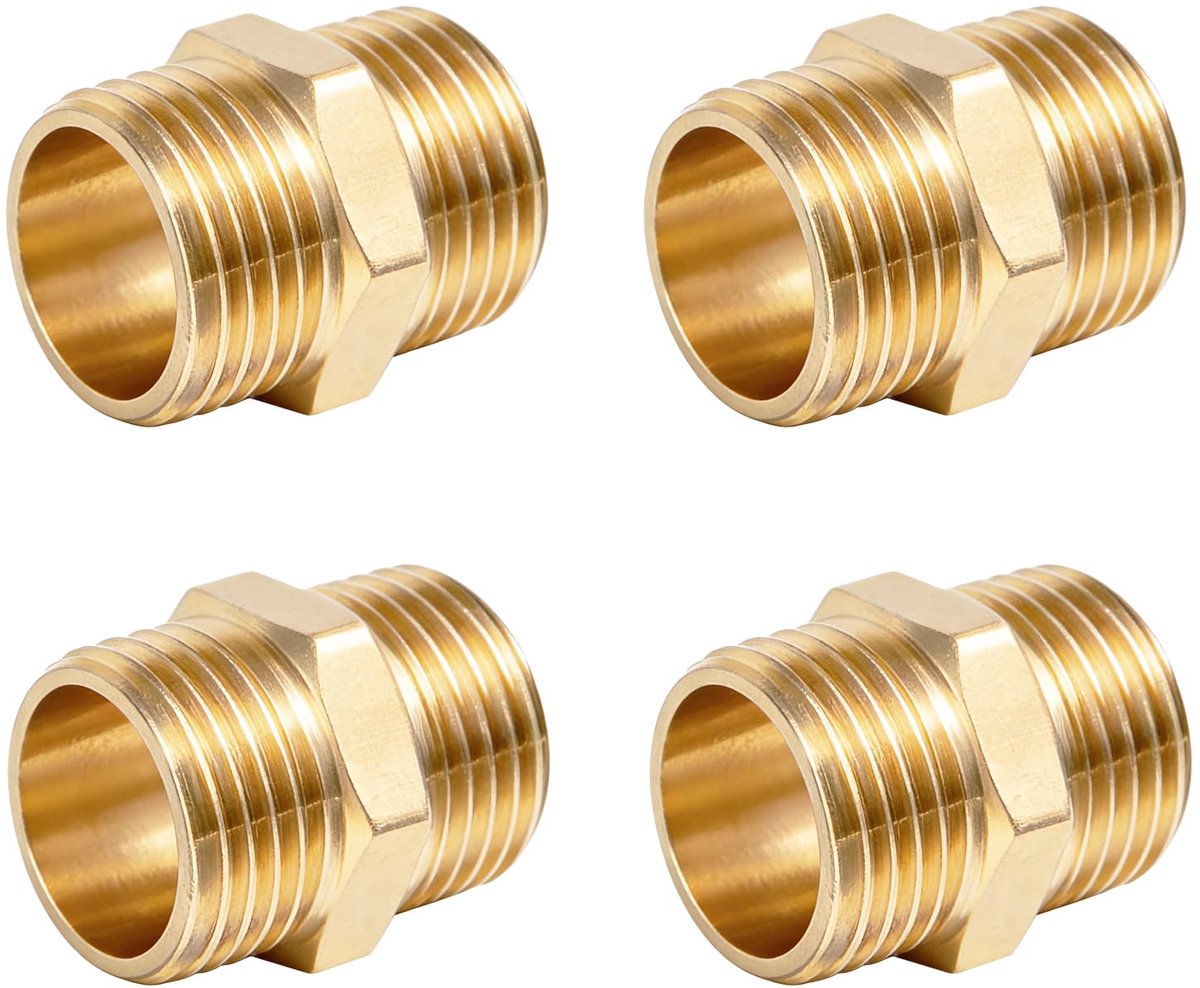 Dubbele nippels 3/4 inch messing schroefdraad (diameter 25 mm)
