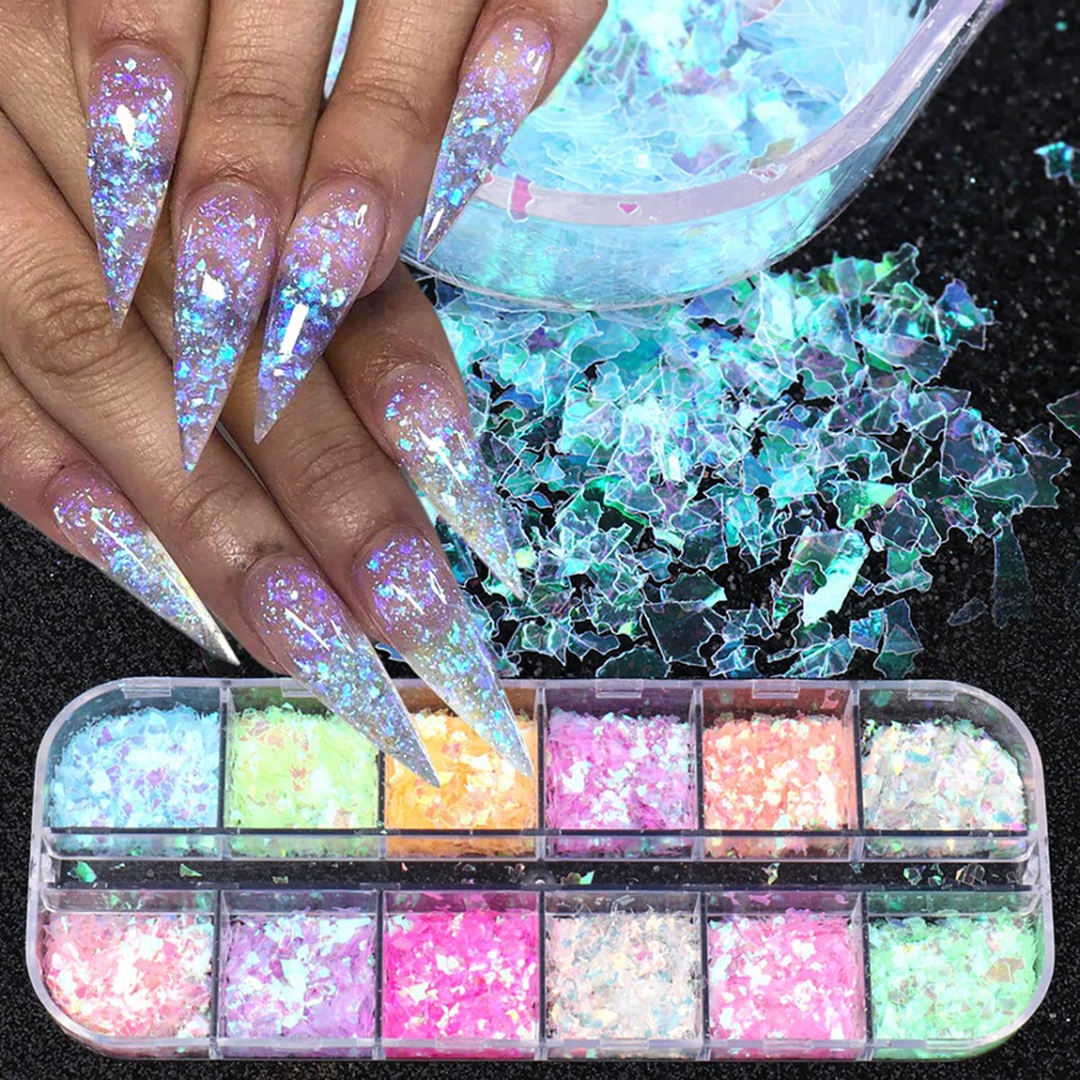 Art Glitter pailletten vlokken iriserende ijslakken nagel glitter chunky glitter vlokken 3D holografische nagels vlinder Kleur