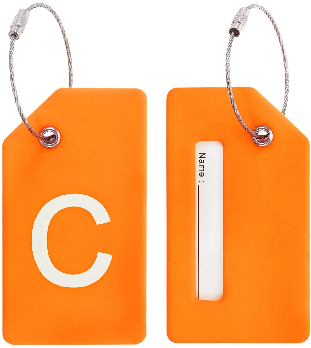 PATIKIL Initiële bagagelabels, 2 stuks siliconen kofferlabel identificatie ID-kaarthouder unieke bagagelabels met roestvrijstalen lus, letter C, oranje