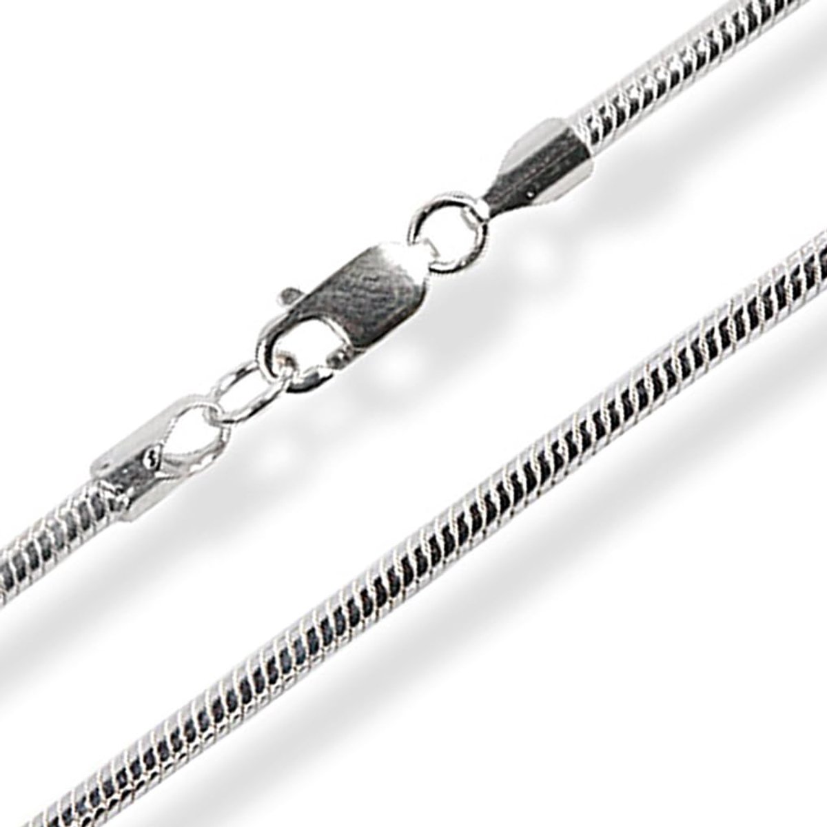 Sieraden Ketting Gevlochten halsketting rond Snake Chain L 40cm = 16" kort, 925 sterling zilver, halsketting met karabijnhaak sluiting