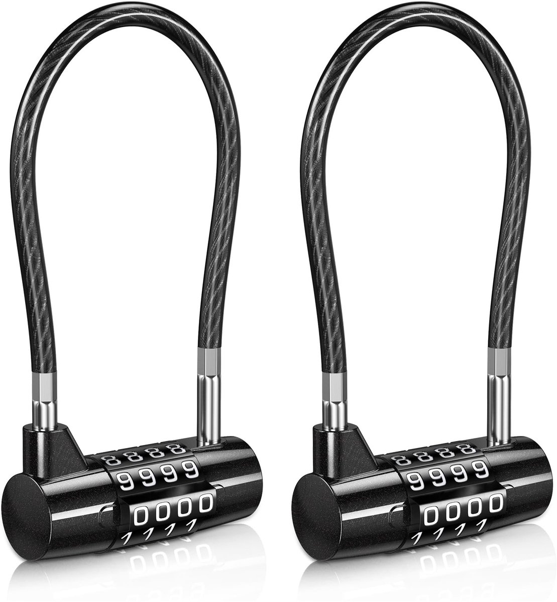 Hangslot, 2 stuks, 4-cijferig cijferslot met zachte beugel, flexibel combinatieslot voor school, fitnessstudio, bagage, gereedschapskist, kast