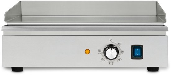 VERTES Grillplaat, bakplaat, plancha, elektrische grill 1700 W van roestvrij staal, glad grilloppervlak 40 x 26 cm, thermostaat, temperatuur 50-300 °C, spat- en hittebescherming, opvangbak, rubberen voetjes — afbeelding 2