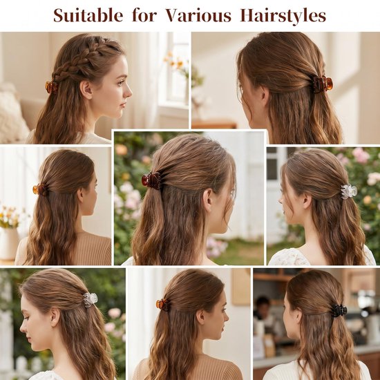 60 stuks Mini Haarklemmen, Kleine Haarspelden, 1,5 cm Kleine Haarversiering Haarklemmen Kunststof Haarklauw Haarstyling-accessoires voor Dames Meisjes (Zwart+Donkerbernstein+Lichtbernstein+ — afbeelding 4