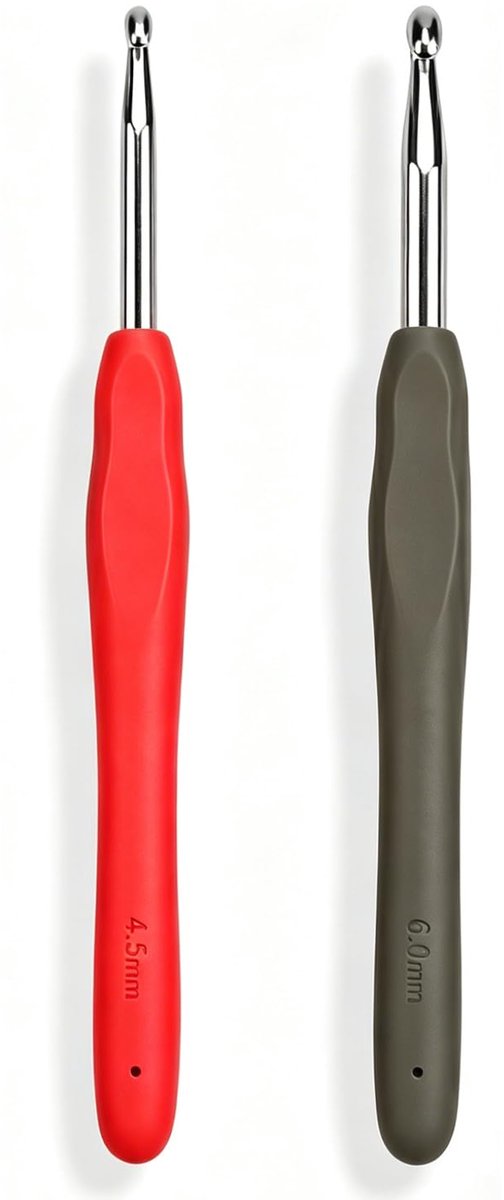 Haaknaalden met zachte handgrepen, maten 4,5 mm en 6,0 mm, ergonomische haaknaalden voor beginners en experts, doe-het-zelf handwerk