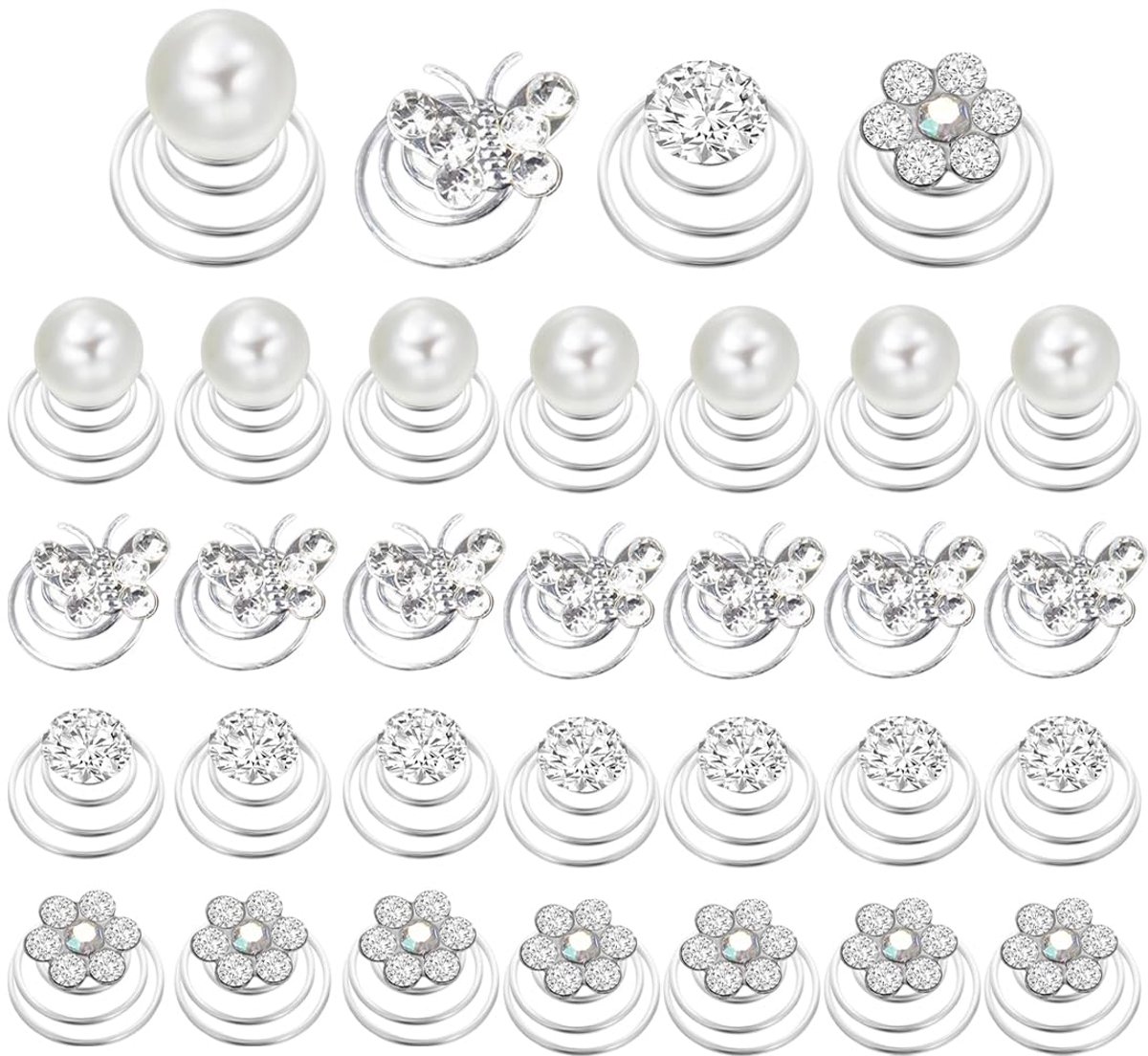 32 stuks haaraccessoires, spiraal-bruiloftshaarspelden, zilveren haarspelden, parelhaaraccessoires, meisjes en dames, bruidssieraden, bruidssieraden, bloemenkristall-sieraden