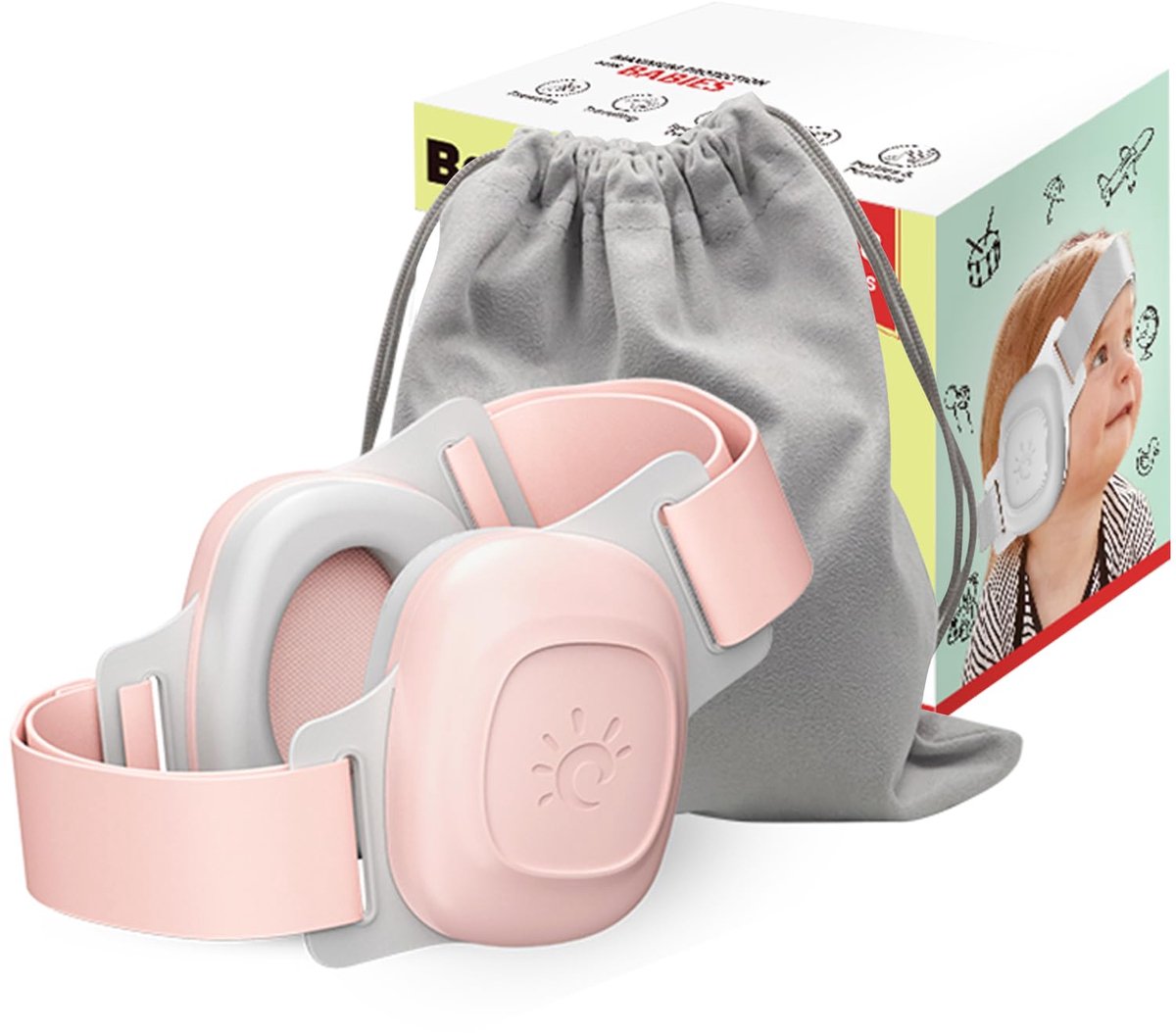SnelShoppen - Oorbeschermers voor baby's (0-48 maanden) - Ruisonderdrukking, Verstelbaar Comfort, ABS/PU-materiaal, Beschermt Gehoor, Roze/Zwart, Idea