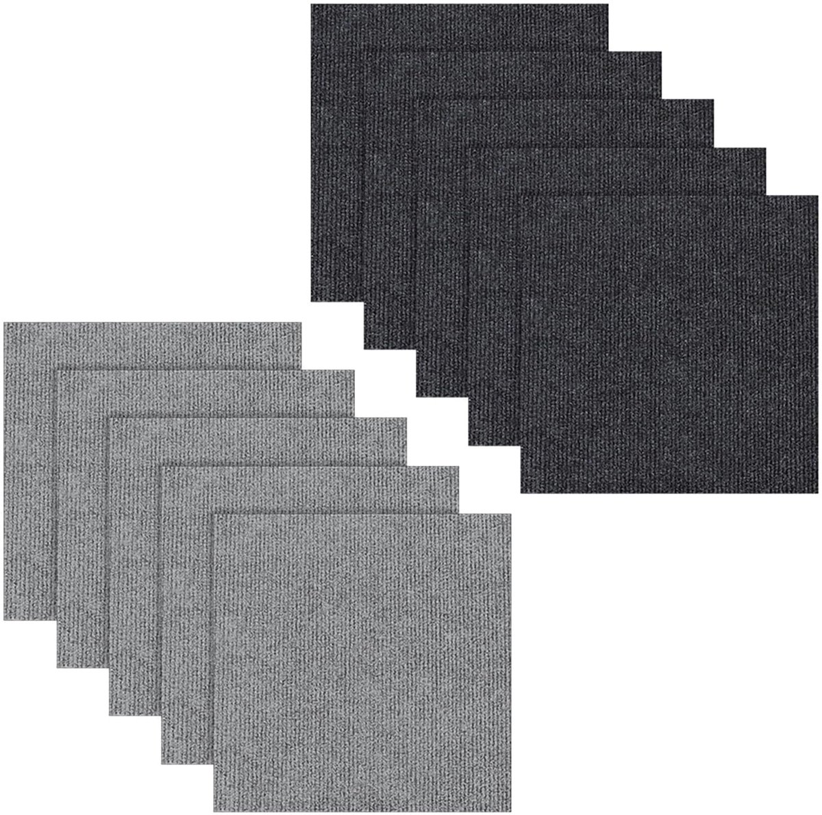 SnelShoppen - 10 stuks zelfklevende tapijttegels, antislip vloertegels 50 x 50 cm, naaldvilt, vierkant gestreept tapijt in donker en lichtgrijs, ideaa