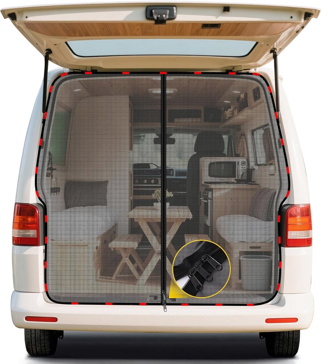 auto achterdeur compatibel met VW T5 T6, magnetische ritssluiting vliegengaas, auto insectennet, zonwering, kofferbak, camping, ventilatie, muggennet, reizen