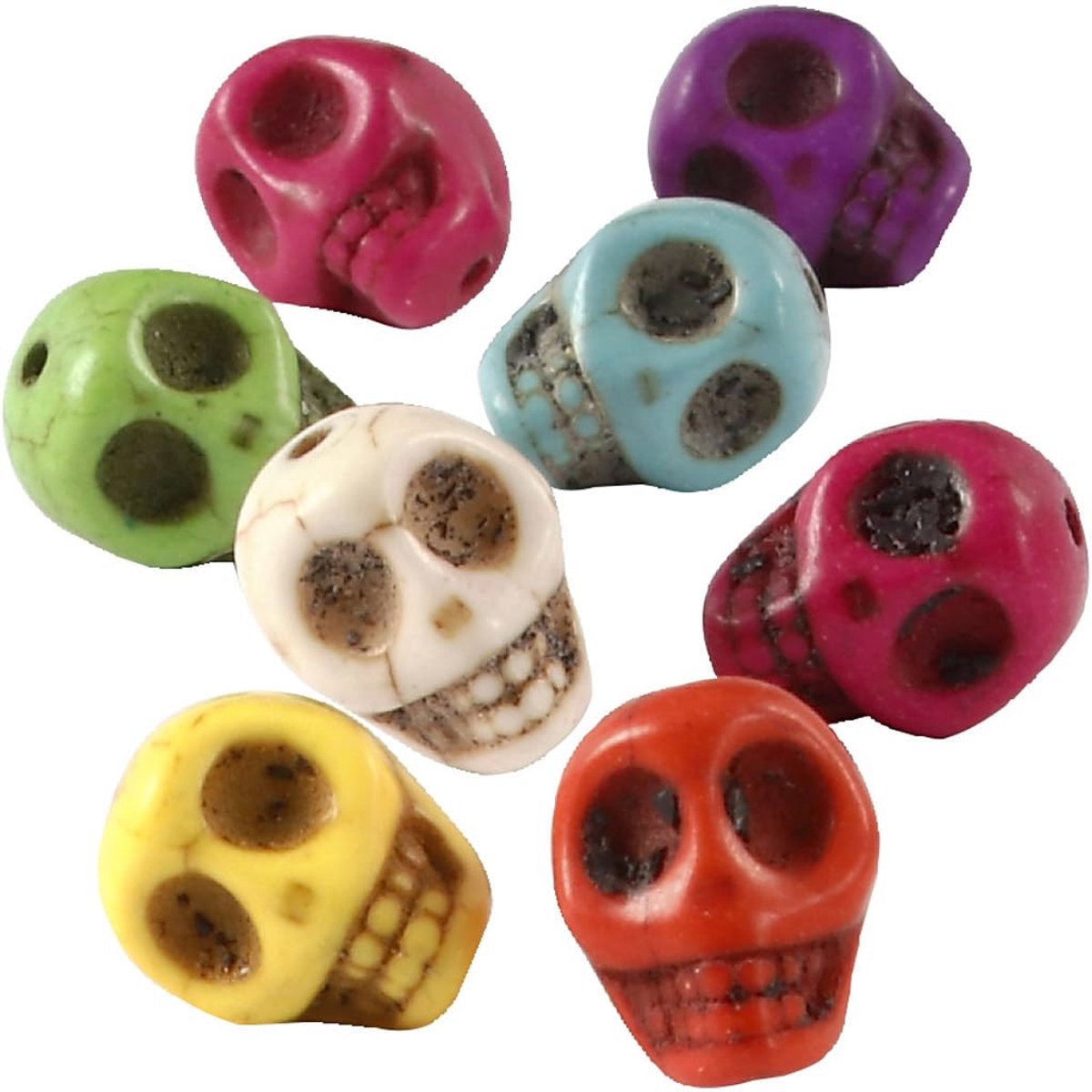 Kralen, D: 12 mm, sterke kleuren, schedel, 32st