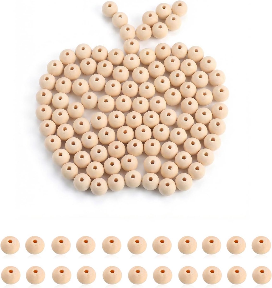 Kralen met gat, natuurlijke houten kralen, ronde kralen voor DIY knutselen, sieraden maken, huisdecoratie en feestdecoratie