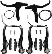 Fiets V-remset - Complete set voor voor- en achterwiel - Velgremmen - Inclusief remhendel en kabel - Geschikt voor mountainbikes, racefietsen en vouwfietsen - Eenvoudige montage - Aluminiumlegering - Zwart
