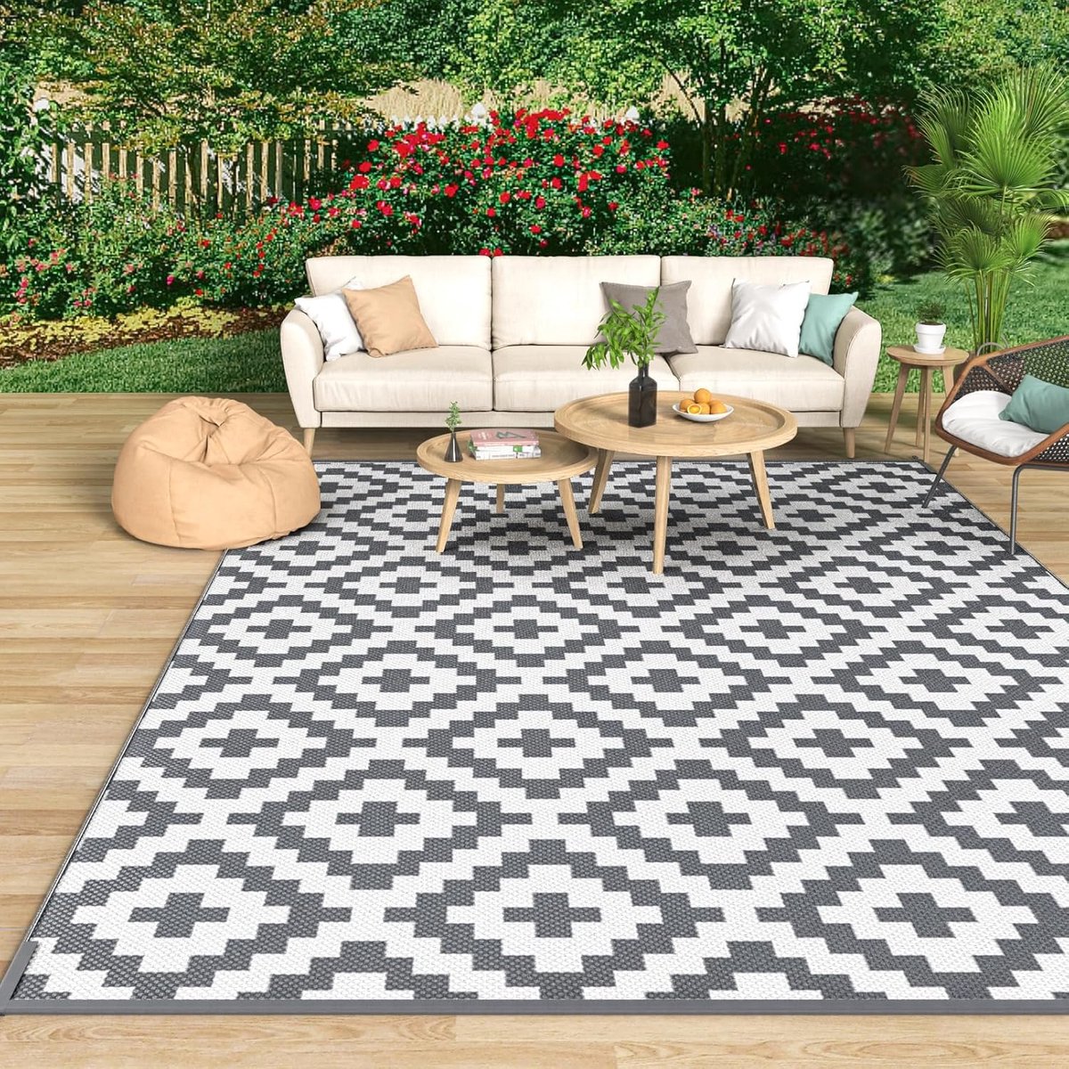 Vloerkleed voor buiten, waterdicht, 120 x 180 cm, tapijt voor buiten | Grastapijt van kunststof, antislip, uv-bestendig, voor tuin, terras, strand, picknick, camping en binnenplaats