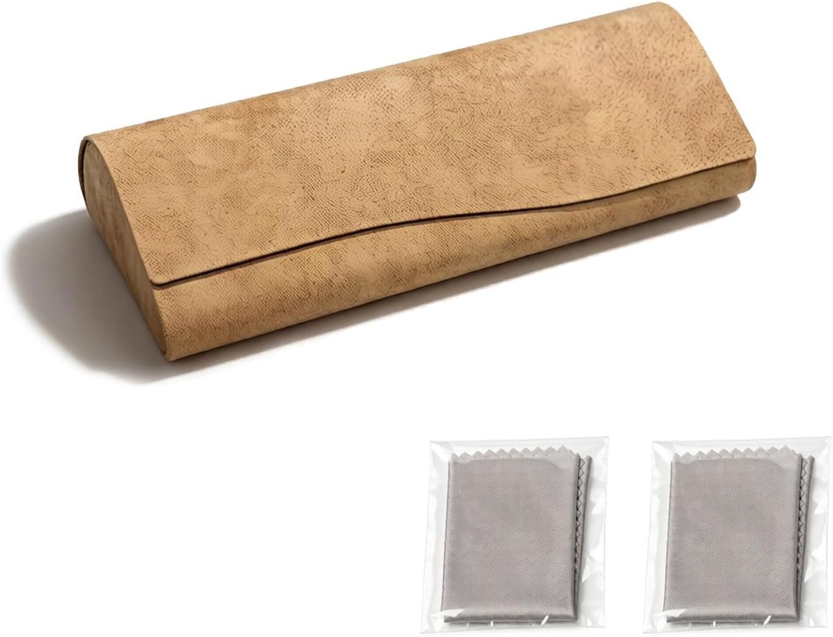 Brillenetui van zacht kunstleer met 2 reinigingsdoekjes, draagbaar etui voor zonnebril en bril, lichte brillenorganizer voor dames en heren, roze