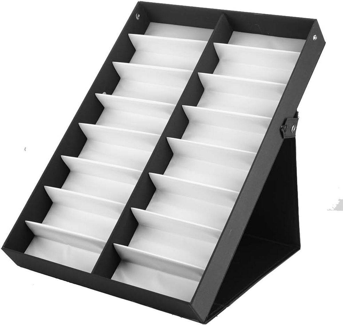 16 Roosters Glazen Vitrine, Zonnebril Opbergdoos Organisator, Zonnebrillen Opslagcase, Zwart en Whit3