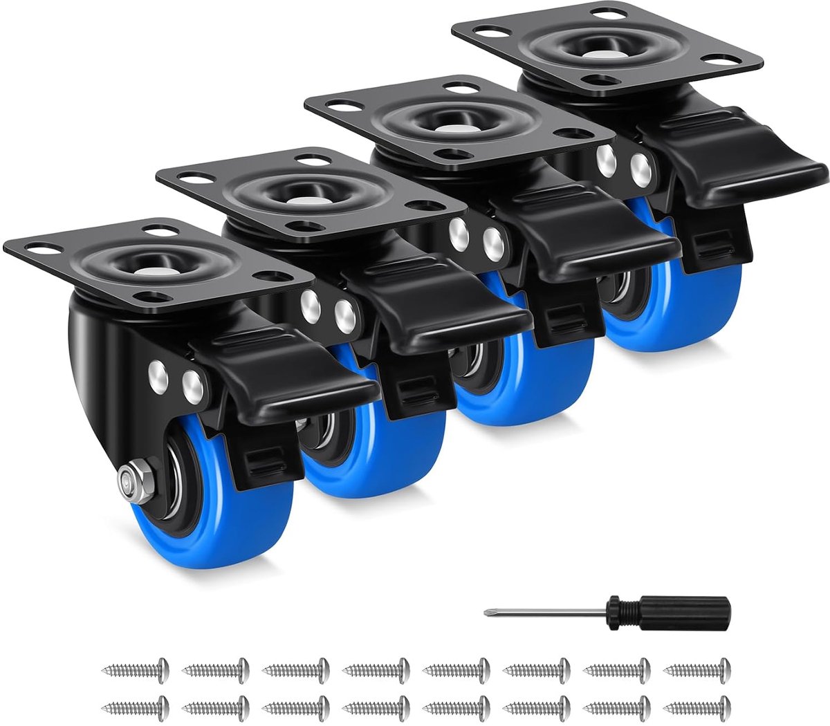 50 mm meubelwielen met 4 remmen, wielen voor kleine meubels, draagkracht 270 kg, draaibare PU-wielen met dubbele rem, stil en robuust voor meubels, wagen, set van 4 stuks