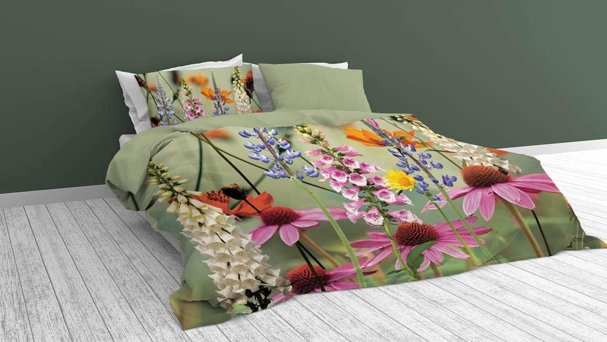 Foxglove - Katoen-satijn - Dekbedovertrek - Lits-jumeaux - 240x200/220 cm + 2 kussenslopen 60x70 cm - Groen