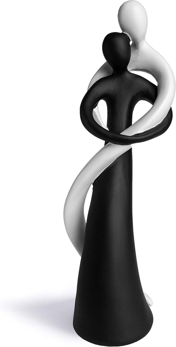 paar in zwart-wit - handbeschilderd beeld 27cm hoog - elegant beeld als symbool van liefde & genegenheid - decoratief figuur perfect als geschenk