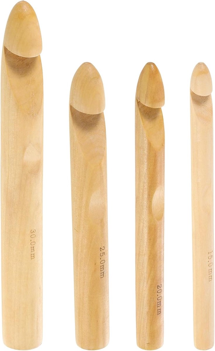 Enorme haaknaald van hout, 15 mm, 20 mm, 25 mm, 30 mm, set met grote haaknaalden van bamboe voor haken met grove garens
