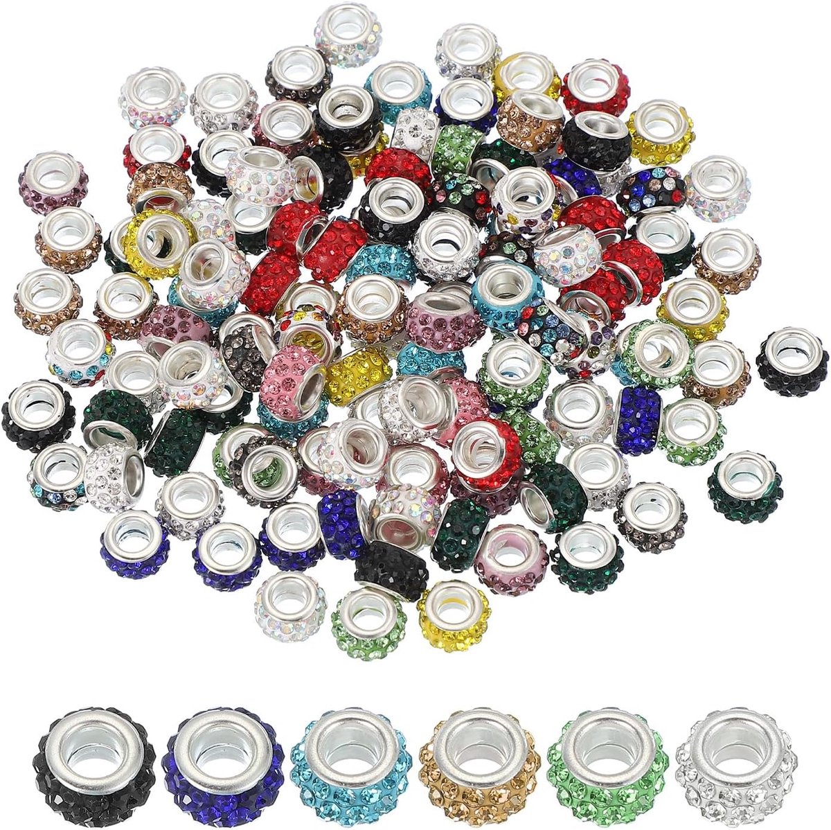 Kralen met groot gat, 120 stuks strass fonkelende kristallen kralen bedelafstandhouder knutselkralen voor pennen armband maken doe-het-zelf knutselen, gemengd