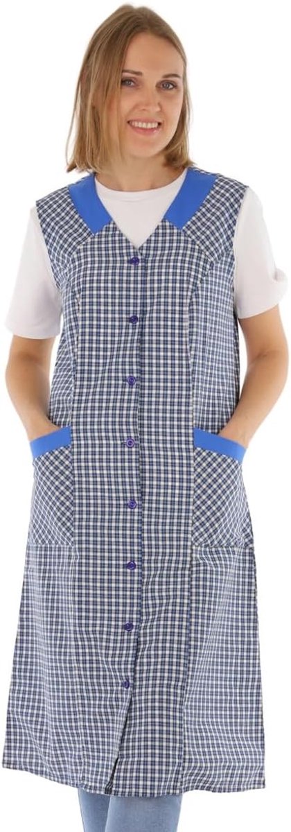 Knoopjas voor dames, gemengd weefsel, geruit, schort zonder mouwen, kookschort, schort, schort