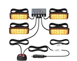 LED-waarschuwingslichtenset - 4 stuks - Stroboscooplichten - 12 knipperstanden - 12-24V universeel - IP67-beschermingsklasse - 48 LED-waarschuwingslichten - Eenvoudig te installeren - Geschikt voor auto's, vrachtwagens en bouwvoertuigen