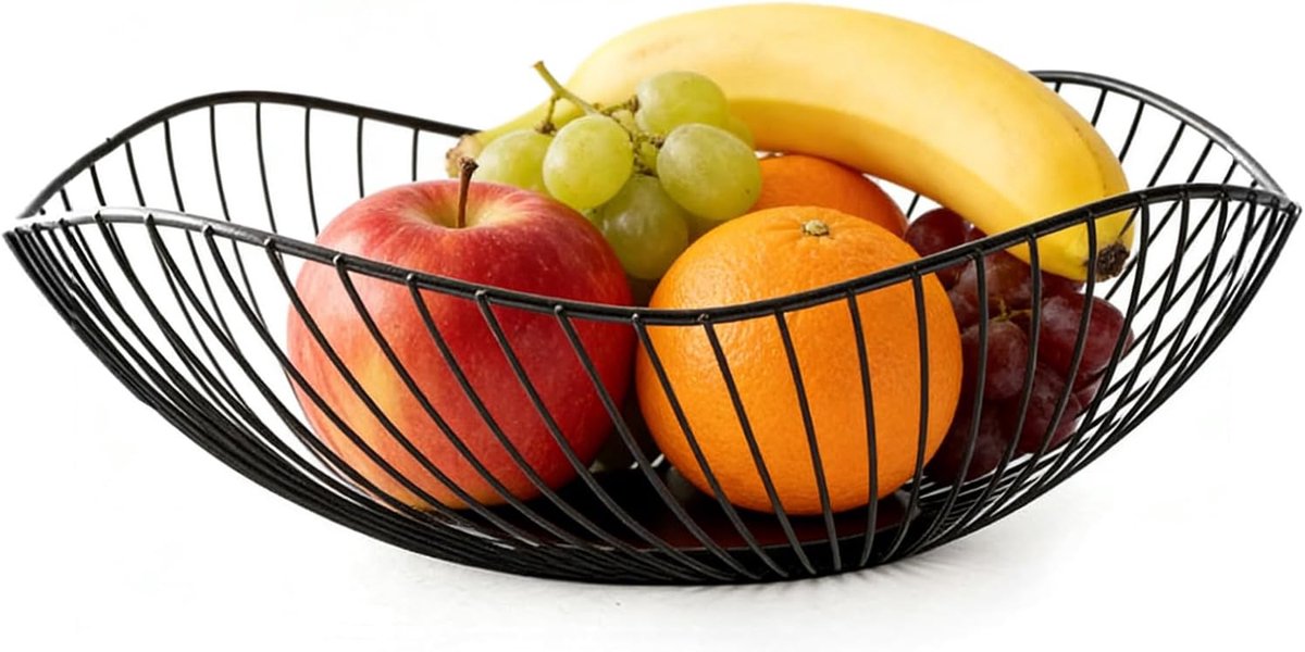 Fruitmand, Moderne Fruitschaal, Ijzeren, Zwart, Ovaal, 25.5 cm x 10 cm