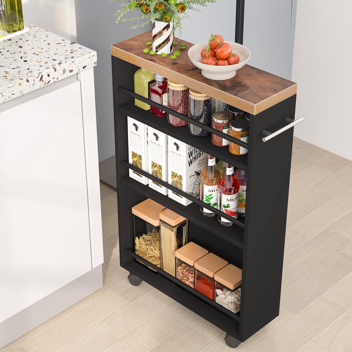 Tribesigns Opbergwagen - 4-Niveaus - 16 x 50 x 80 cm - Badkamer Trolley - Keukentrolley - Keukenrek met Wielen - Badkamerrek - Rek - Opbergrek